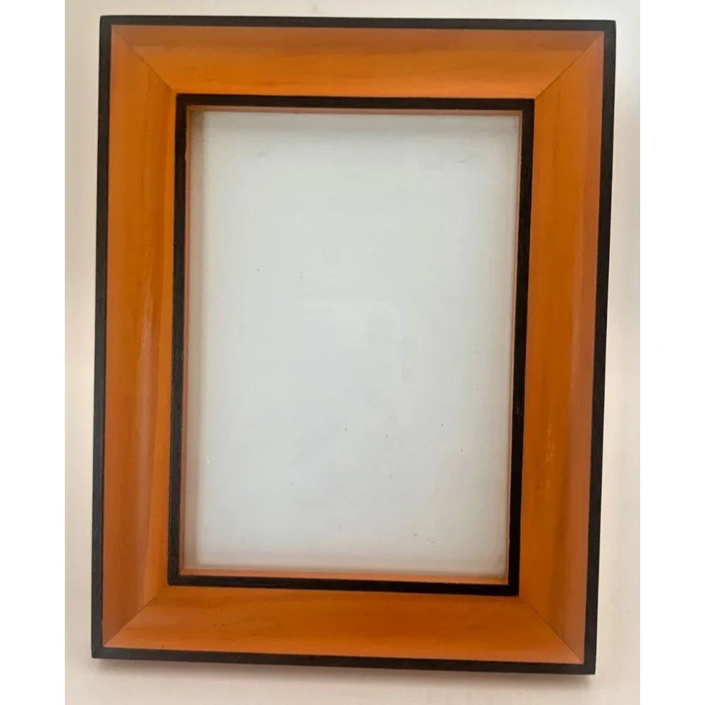 Vintage Mid-Century Modern MCM Wood Picture Frame Burnt Orange/Black Trim 7